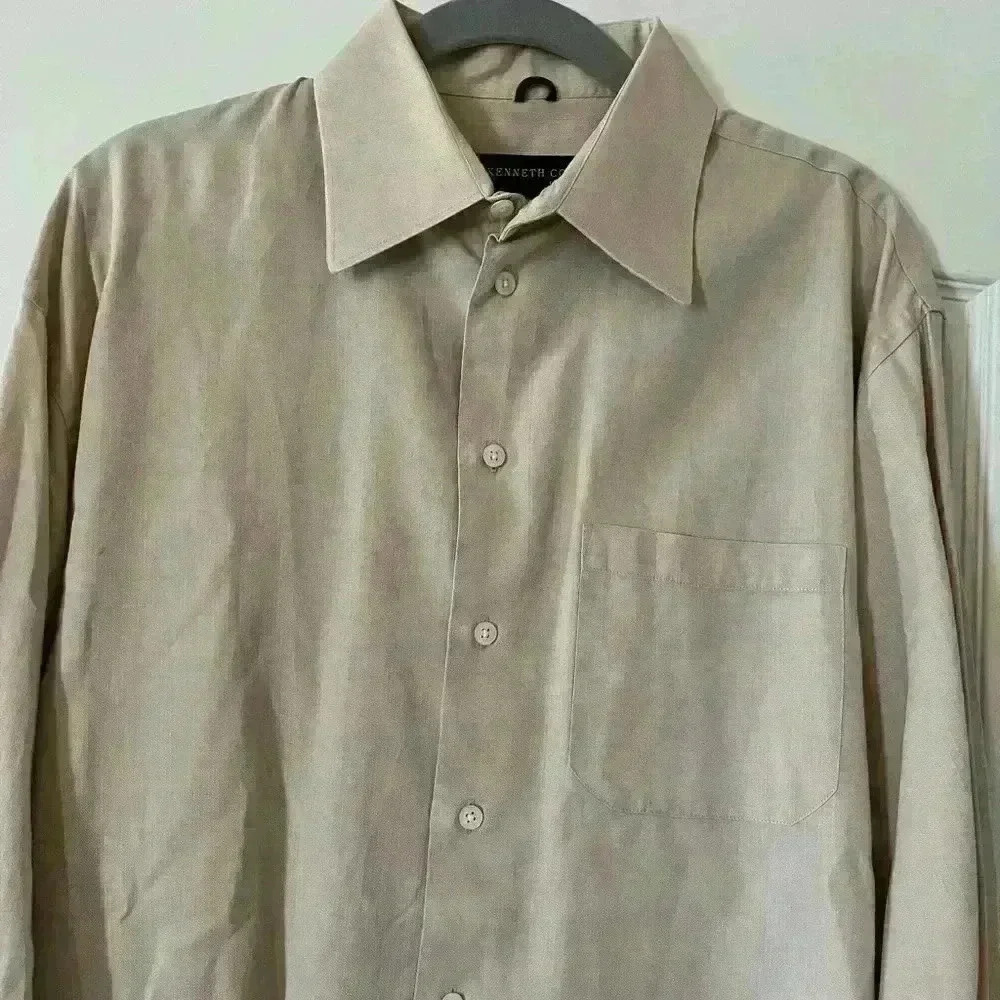 Kenneth Cole SZ 16 1/2 Button Down Dress Shirt Beige - Picture 3 of 6